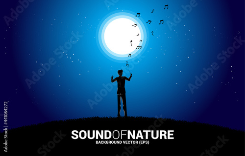 Vector Music orchestra conductor under the moon. background concept for music for natural and spring time.