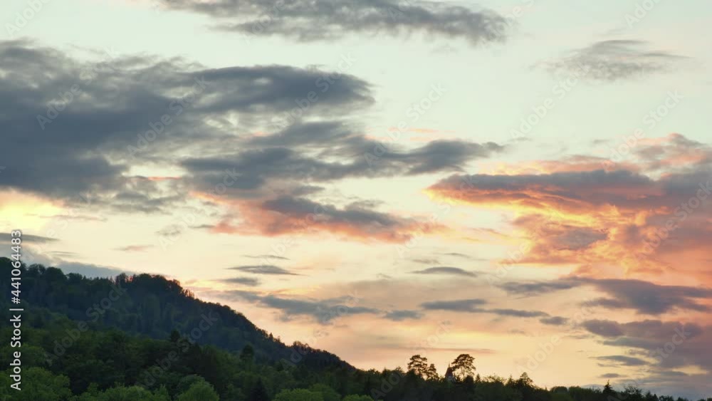 Timelapse Clouds. Sunset over the rolling hills. Zurich. Switzerland. Timelapse Clouds. Sunset over the rolling hills. Zurich. Switzerland.