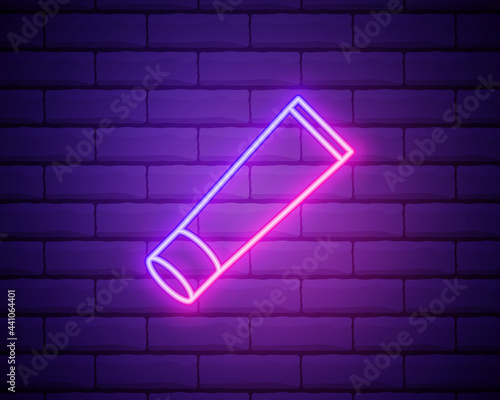 Glowing neon line Cream or lotion cosmetic tube icon isolated on brick wall background. Body care products for men. Vector Illustration