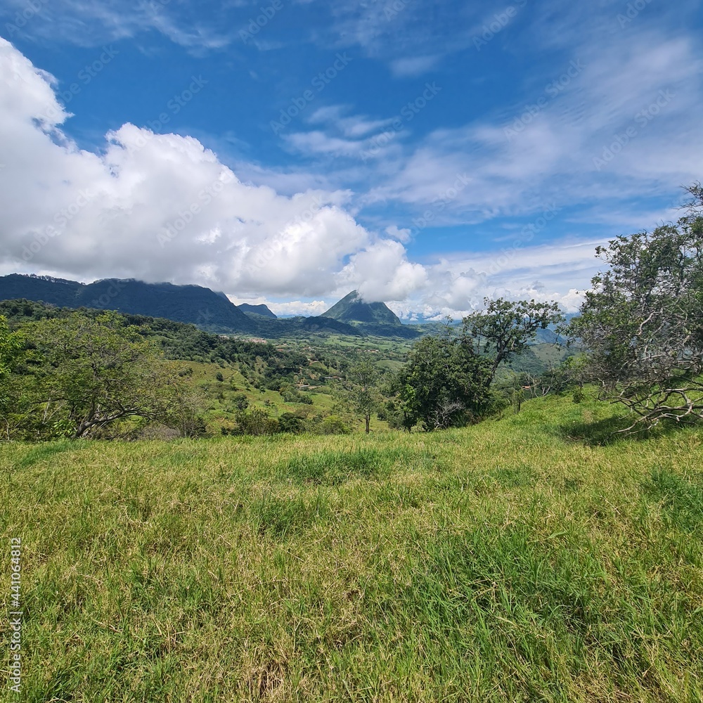 Nature landscape with cerro tusa and blue sky. Venecia, Antioquia, Colombia.