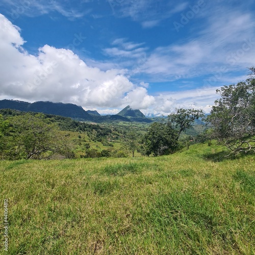 Nature landscape with cerro tusa and blue sky. Venecia  Antioquia  Colombia.