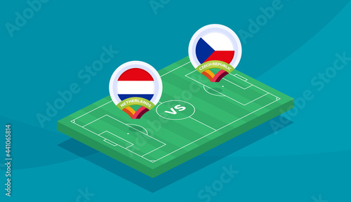 netherlands vs czech republic round of 16 match, European Football Championship euro 2020 vector illustration. Football 2020 championship match versus teams intro sport background