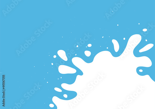 Yogurt stain vector on blue background. Milk splash, dairy liquid, cream drop. Abstract background