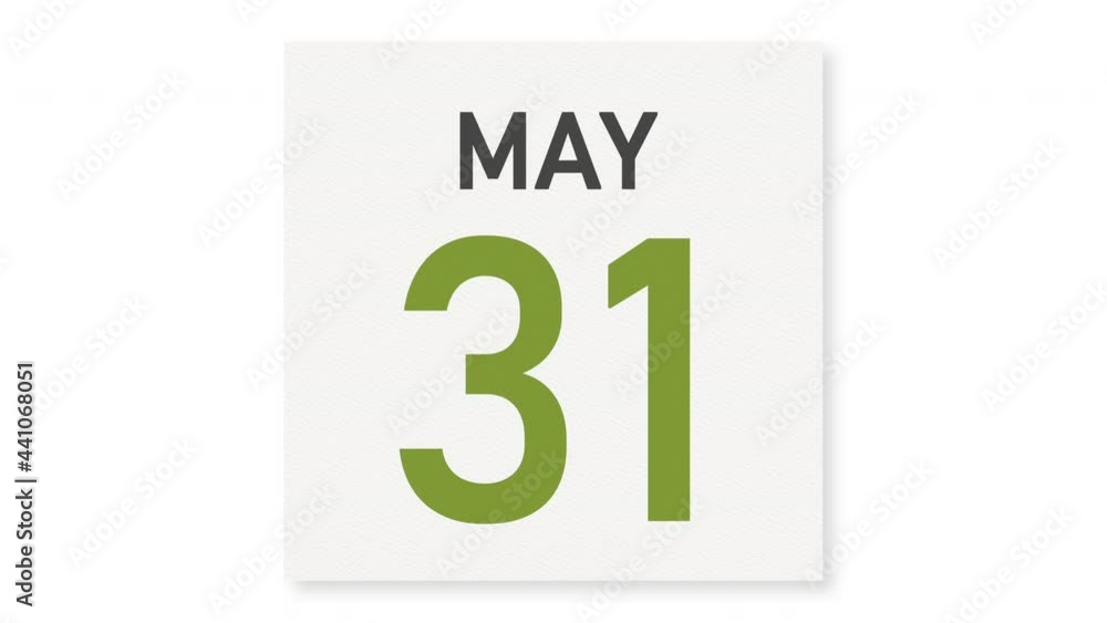 May 31 date behind crumpled paper page of a calendar, 3d animation May 31 date behind crumpled paper page of a calendar, 3d animation