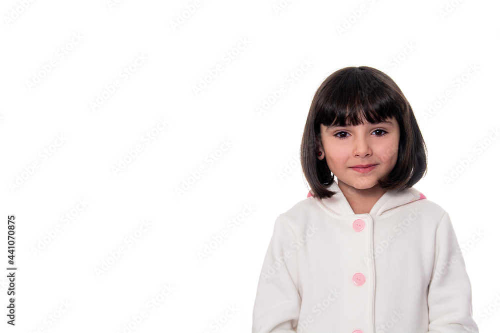 girl in white coat on white background girl in white coat on white background