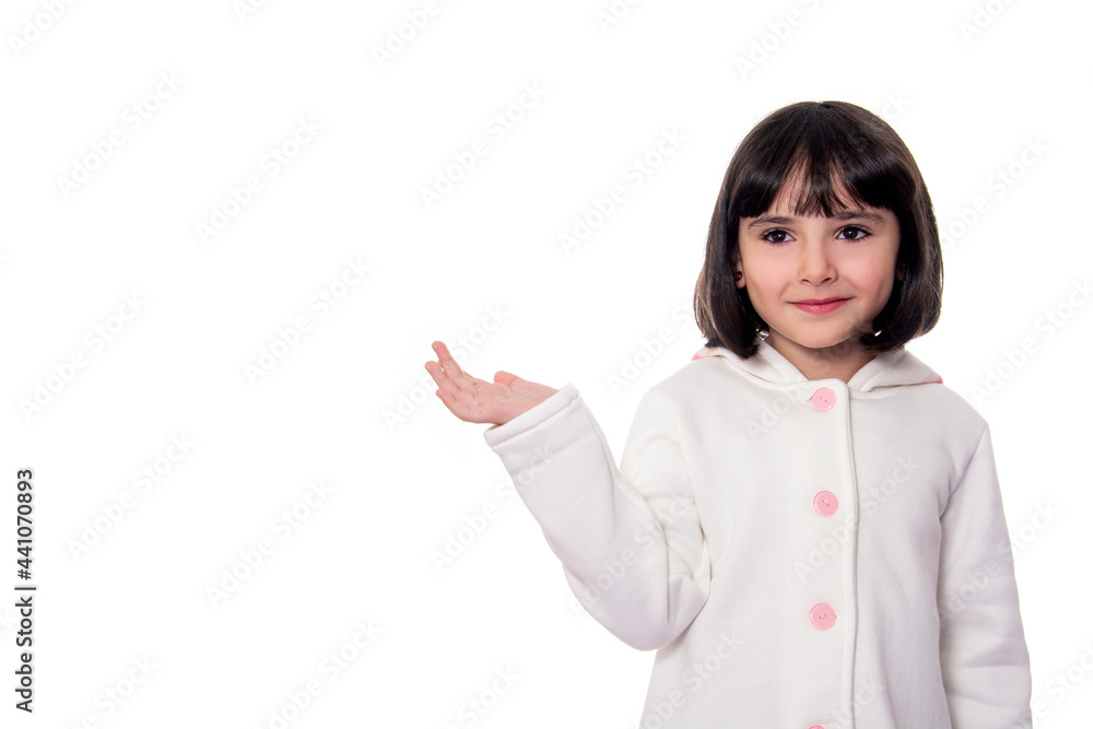girl in white coat on white background girl in white coat on white background