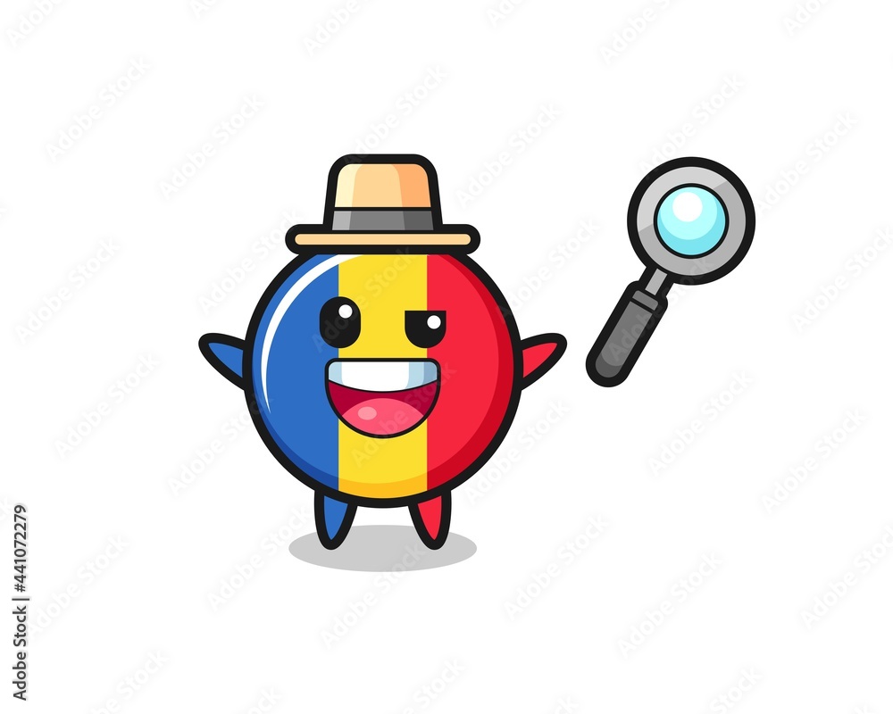 illustration of the romania flag badge mascot as a detective who manages to solve a case