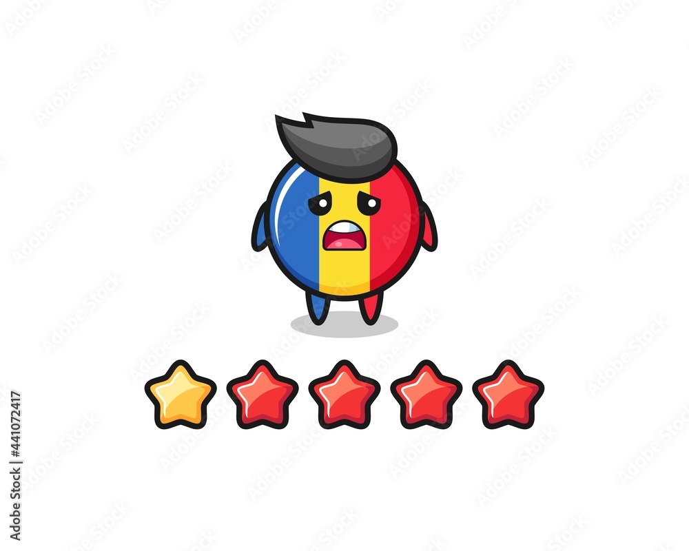 the illustration of customer bad rating, romania flag badge cute character with 1 star