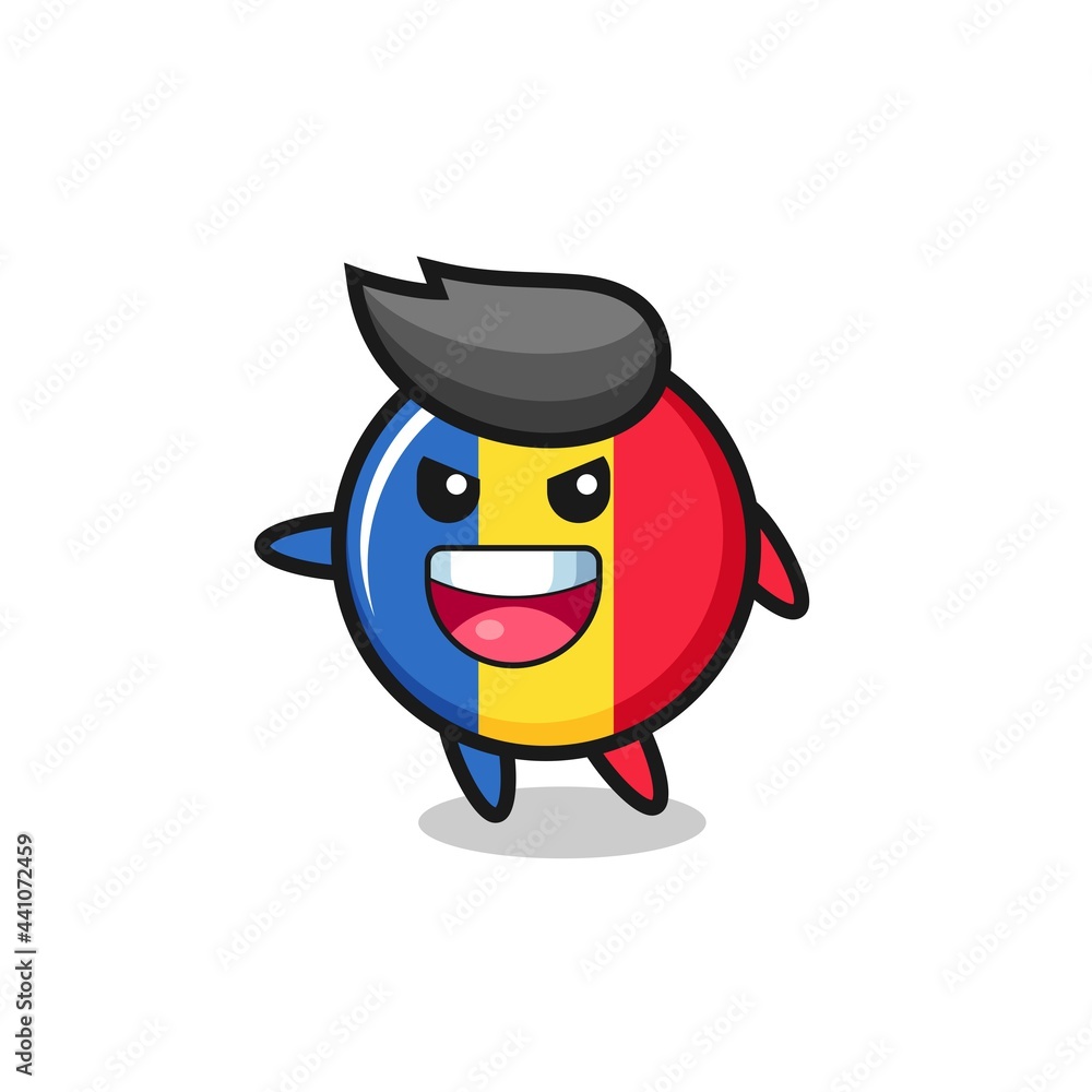 romania flag badge cartoon with very excited pose