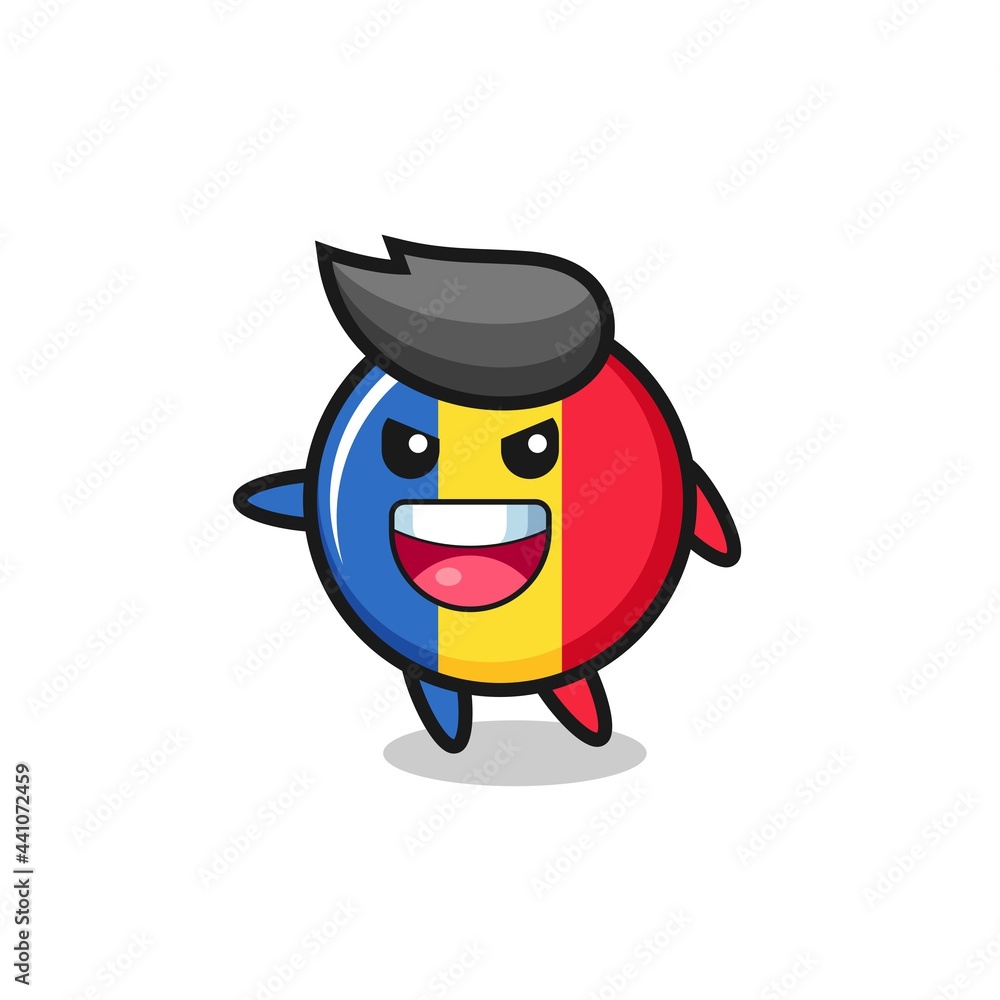 romania flag badge cartoon with very excited pose romania flag badge cartoon with very excited pose