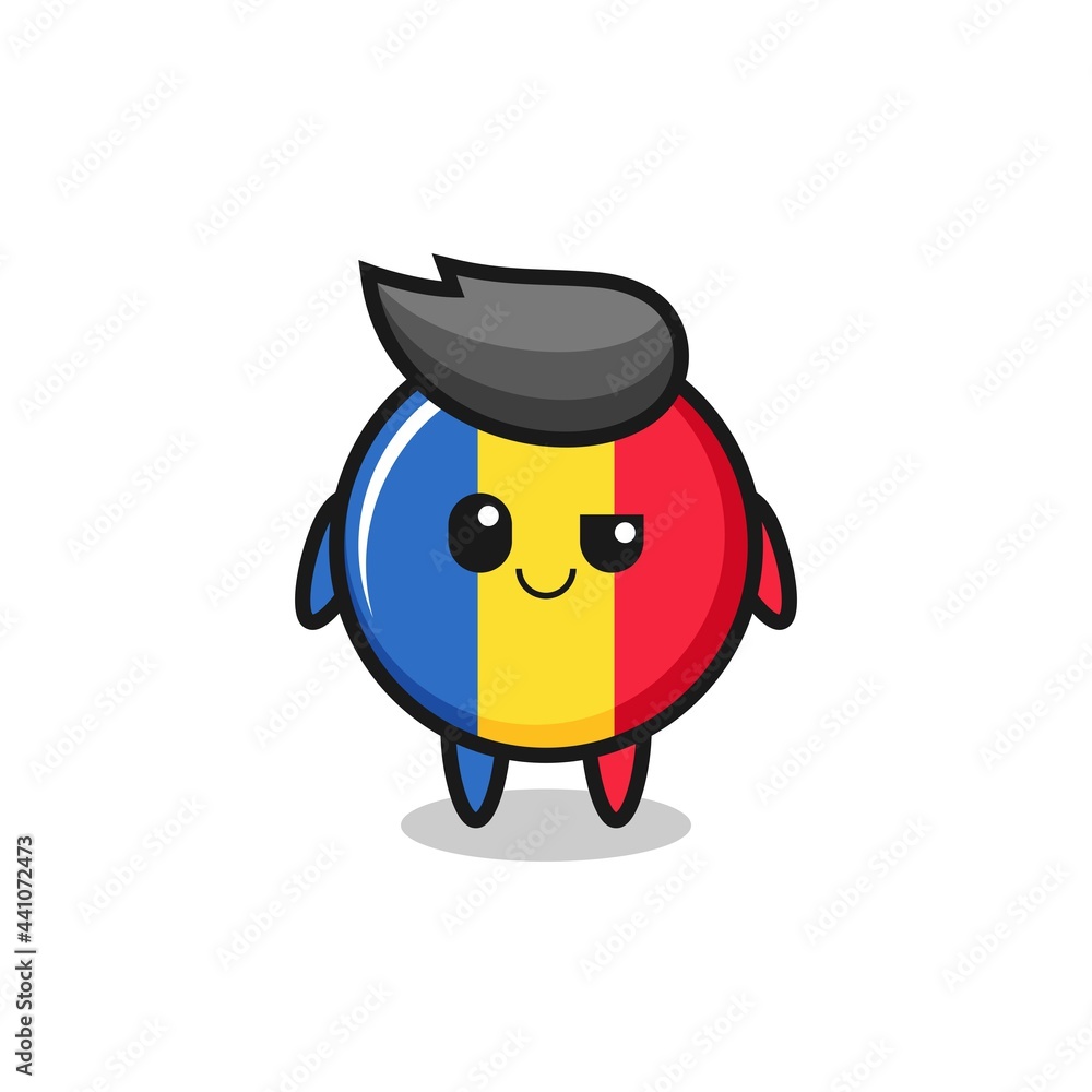 romania flag badge cartoon with an arrogant expression