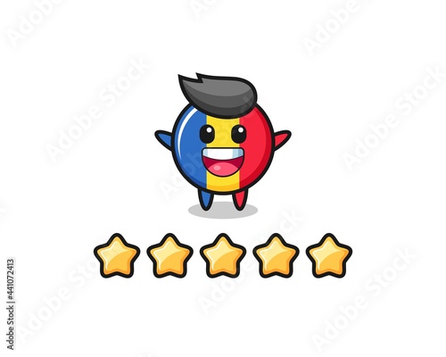 the illustration of customer best rating, romania flag badge cute character with 5 stars © heriyusuf