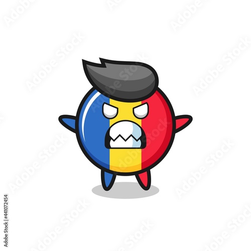 wrathful expression of the romania flag badge mascot character