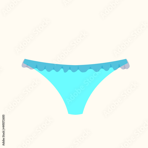 Cute female blue panties. Trendy thongs icon. Women underwear element. Feminine symbol, template modern design for invitation, poster, card, fabric. Sensuality cloth concept. Vector illustration