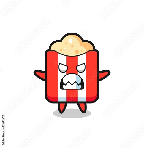 wrathful expression of the popcorn mascot character