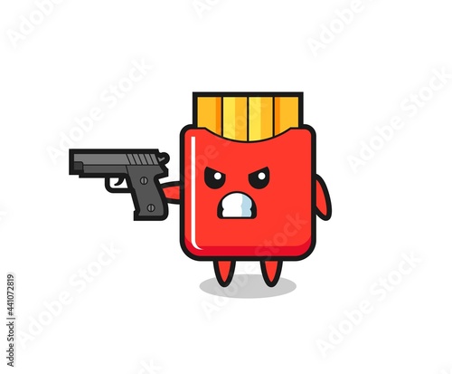 the cute french fries character shoot with a gun