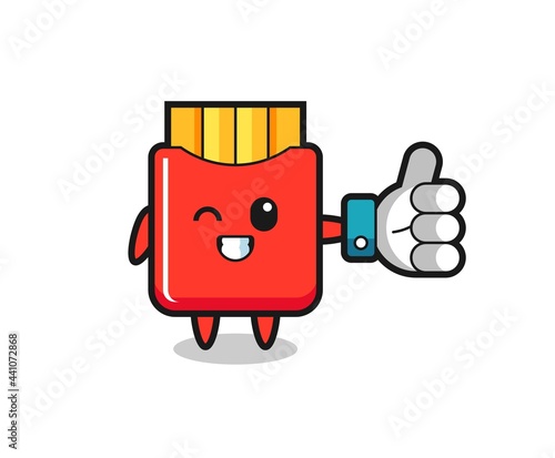 cute french fries with social media thumbs up symbol