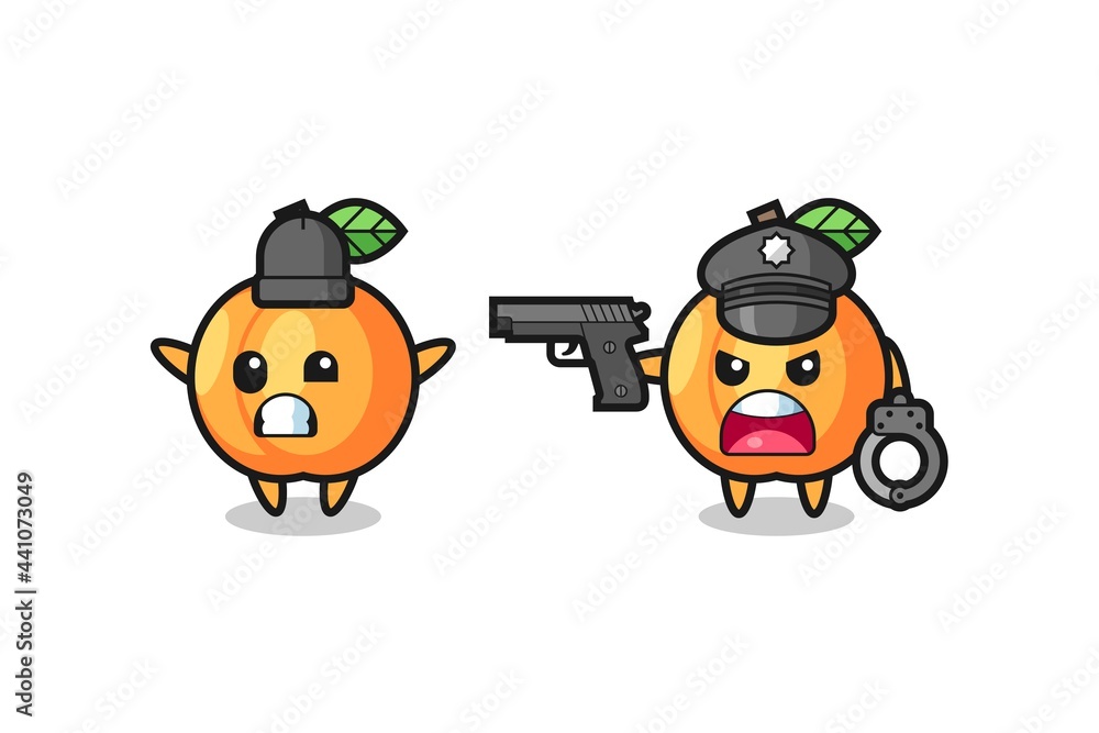 illustration of apricot robber with hands up pose caught by police illustration of apricot robber with hands up pose caught by police