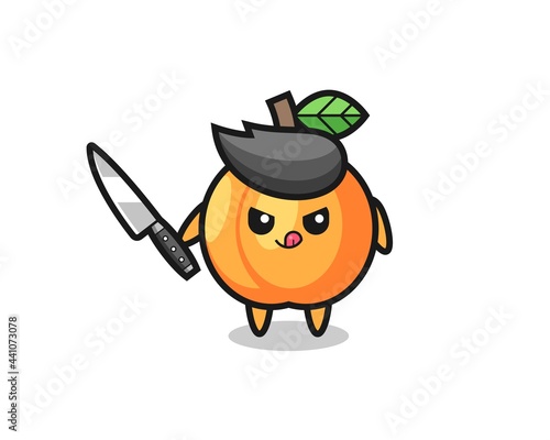 cute apricot mascot as a psychopath holding a knife