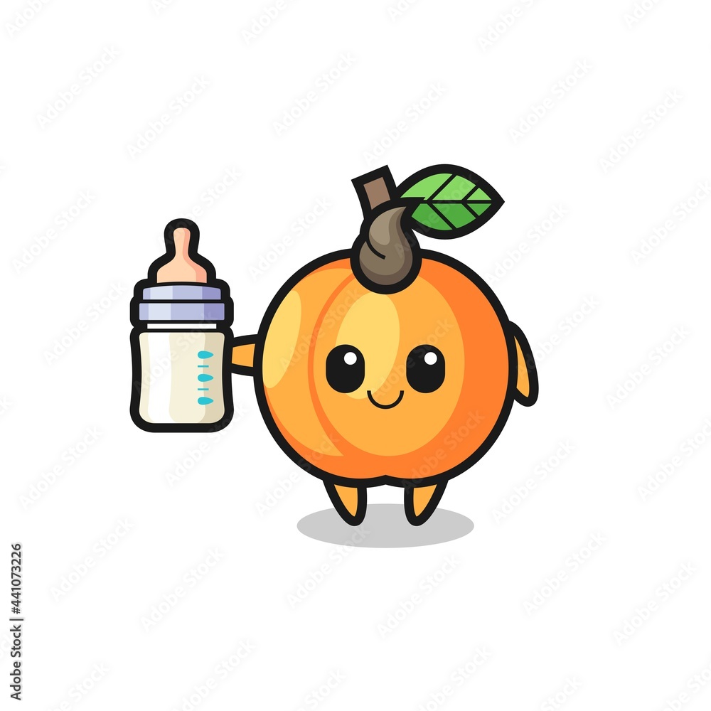 baby apricot cartoon character with milk bottle baby apricot cartoon character with milk bottle