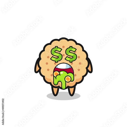 round biscuits character with an expression of crazy about money