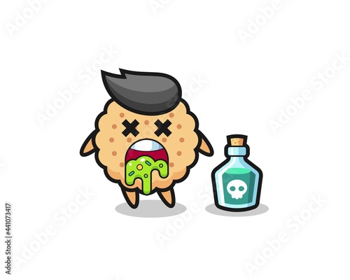 illustration of an round biscuits character vomiting due to poisoning