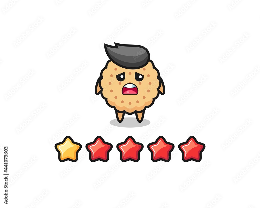 the illustration of customer bad rating, round biscuits cute character with 1 star