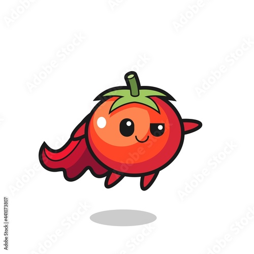 cute tomatoes superhero character is flying