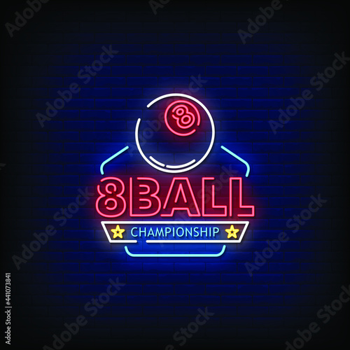 8 Ball Championship Neon Signs Style Text Vector