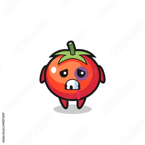 injured tomatoes character with a bruised face