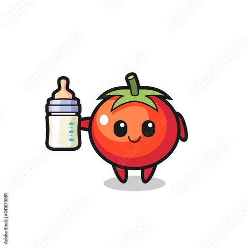 baby tomatoes cartoon character with milk bottle