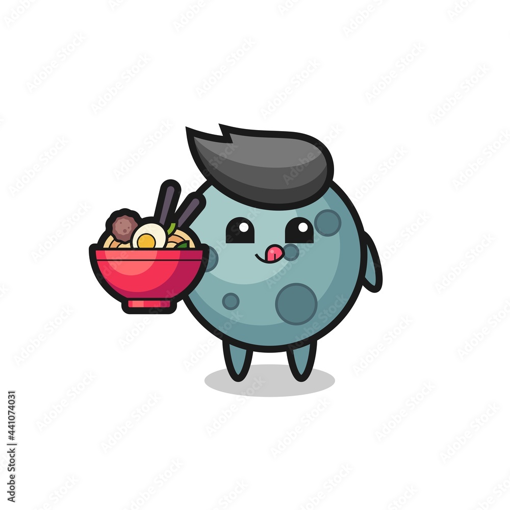 Fototapeta premium cute asteroid character eating noodles