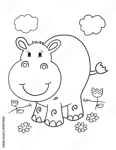 Cute Hippopotamus Coloring Book Page Vector Illustration Art