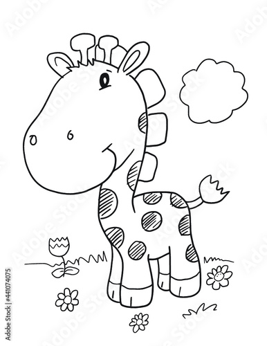 Cute Giraffe Safari Animals Coloring Page Vector Illustration Art