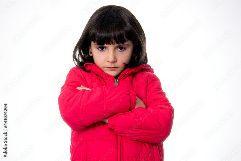 angry girl wearing red on white background angry girl wearing red on white background