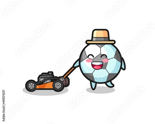 illustration of the football character using lawn mower