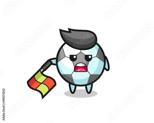 football character as line judge hold the flag down at a 45 degree angle