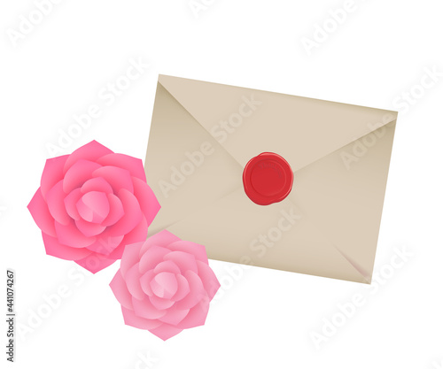 バラの花と手紙のイラスト