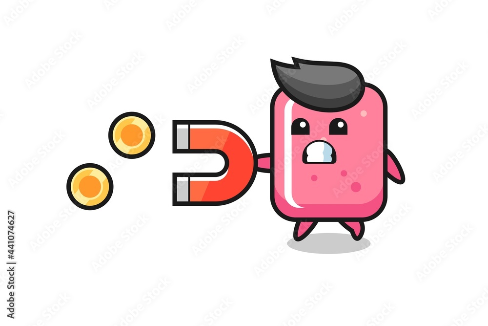 the character of bubble gum hold a magnet to catch the gold coins the character of bubble gum hold a magnet to catch the gold coins