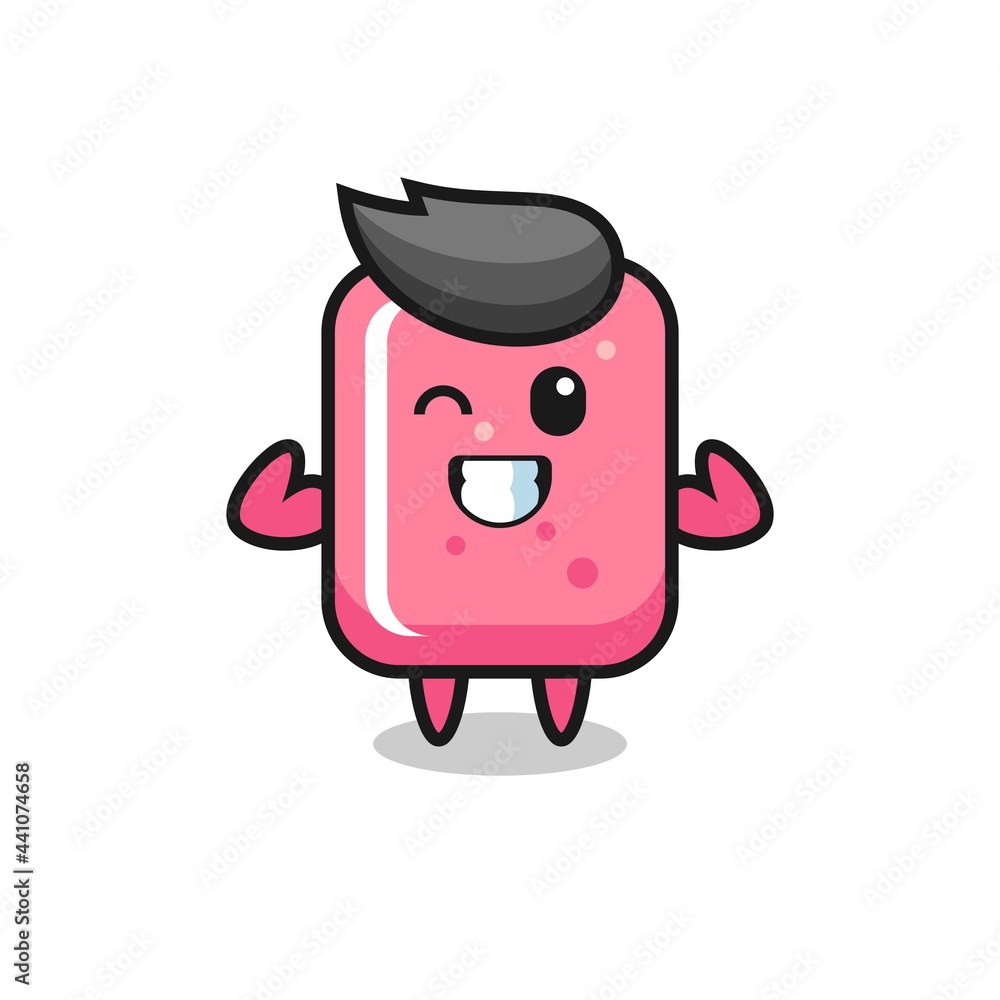 the muscular bubble gum character is posing showing his muscles the muscular bubble gum character is posing showing his muscles