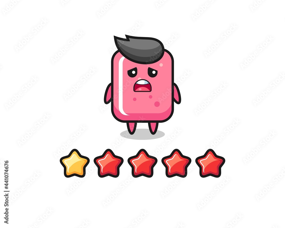 the illustration of customer bad rating, bubble gum cute character with 1 star the illustration of customer bad rating, bubble gum cute character with 1 star