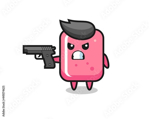 the cute bubble gum character shoot with a gun