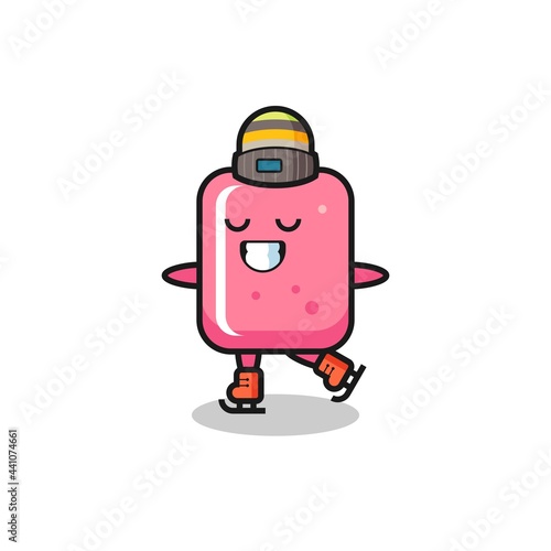bubble gum cartoon as an ice skating player doing perform