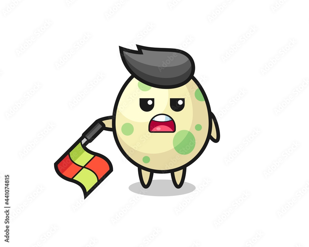 spotted egg character as line judge hold the flag down at a 45 degree angle spotted egg character as line judge hold the flag down at a 45 degree angle