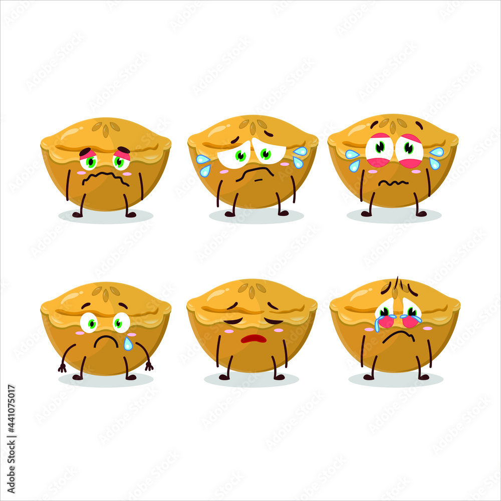 Pie cake cartoon character with sad expression. Vector illustration Pie cake cartoon character with sad expression. Vector illustration