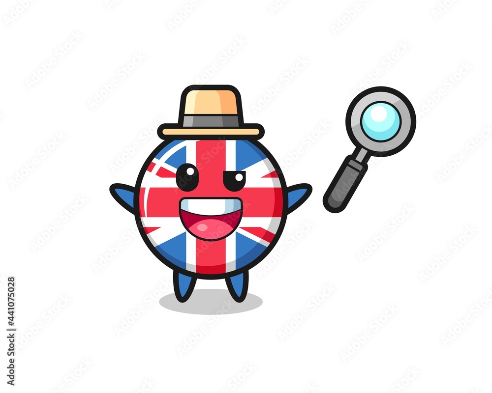 Fototapeta premium illustration of the united kingdom flag badge mascot as a detective who manages to solve a case