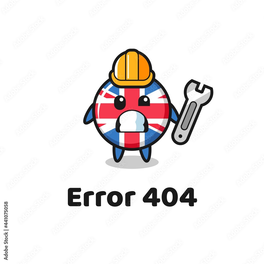 error 404 with the cute united kingdom flag badge mascot error 404 with the cute united kingdom flag badge mascot
