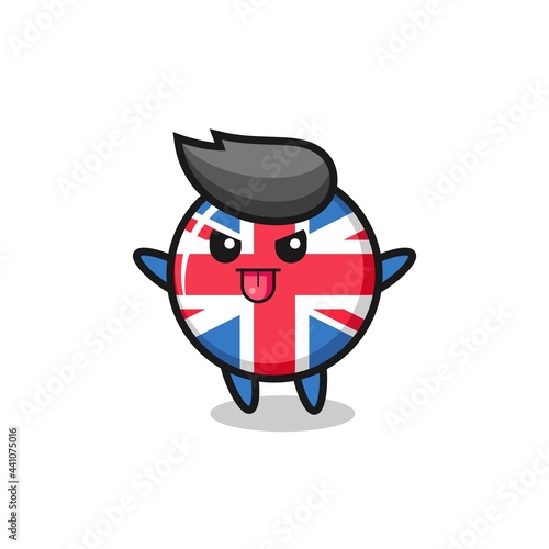 naughty united kingdom flag badge character in mocking pose