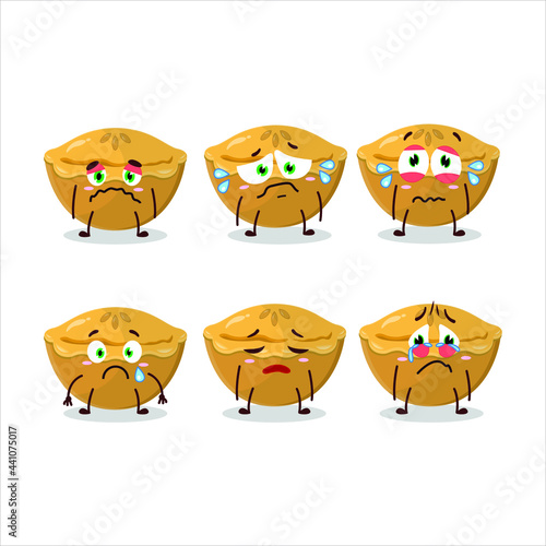 Pie cake cartoon character with sad expression. Vector illustration