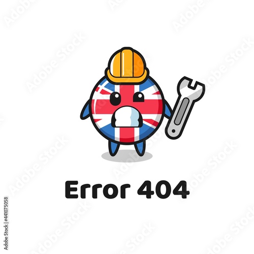 error 404 with the cute united kingdom flag badge mascot